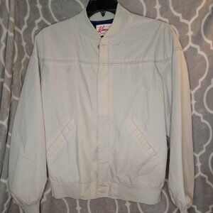 VTG Wiman Bomber Zip Up Light Tan Jacket Navy Blue Liner USA Pockets ?Large?